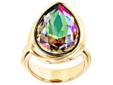 Green Crystal Gold Tone Solitaire Ring