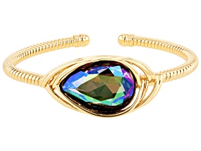 Green Crystal Gold Tone Cuff Bracelet