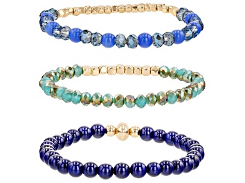 Picture of Gold Tone Set of 3 Bead Stretch Bracelets