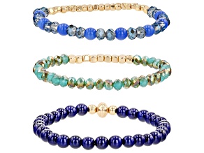 Gold Tone Set of 3 Bead Stretch Bracelets