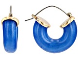 Gold Tone Blue Resin Hoop Earrings