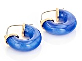 Gold Tone Blue Resin Hoop Earrings