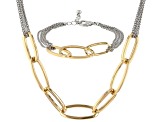 Gold & Silver Tone Paperclip Necklace and Bracelet Set