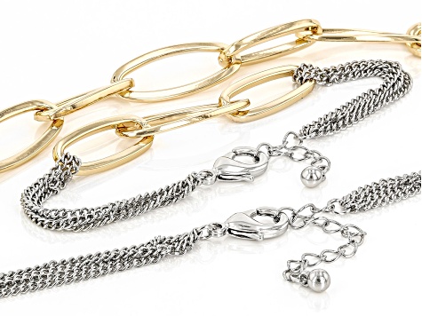 Gold & Silver Tone Paperclip Necklace and Bracelet Set