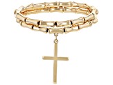 Acrylic Bead Gold Tone Set of 2 Bracelets With A Cross