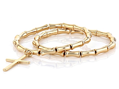 Acrylic Bead Gold Tone Set of 2 Bracelets With A Cross