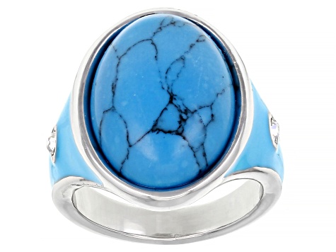 Turquoise Simulant Silver Tone Ring