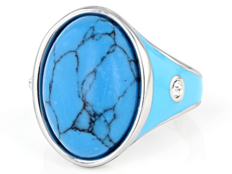 Turquoise Simulant Silver Tone Ring