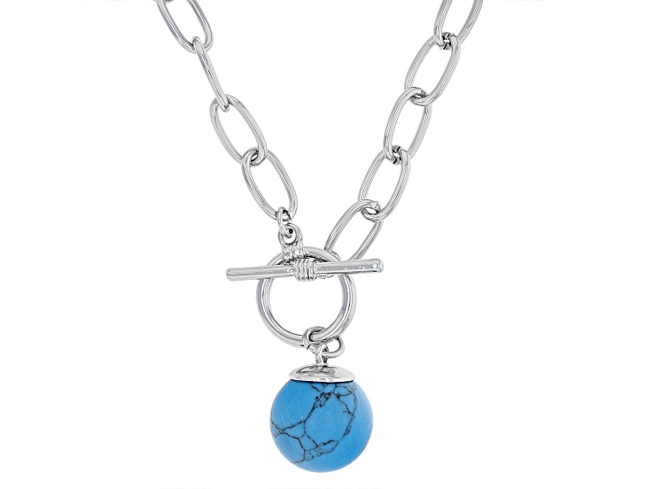 Turquoise Simulant Silver Tone Toggle Necklace