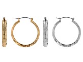 Gold and Silver Tone Textured Set of Two Hoop Earrings