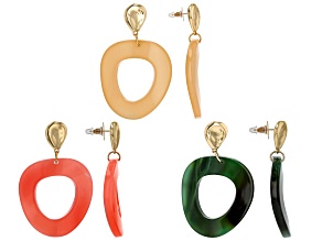 Multi-Color Resin Gold Tone Set of 3  Earrings