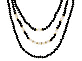 Glass Bead & Pearl Simulant Multi-Strand Gold Tone Necklace & Bracelet Set