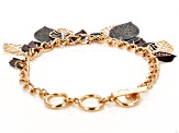 Gold Tone Toggle Bracelet with Hematine & Tri-Color Tone Leaf Charms