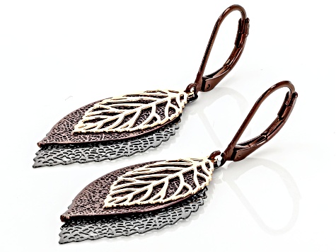 Tri-Color Tone Necklace & Earring Leaf Charm Set