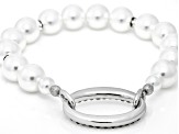 Pearl Simulant With White Crystal Silver Tone Necklace and Bracelet Set