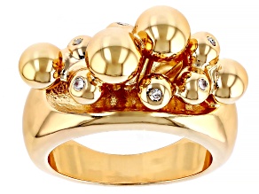 White Crystal Accent Gold Tone Ring
