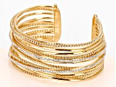 White Crystal Gold Tone Crossover Cuff Bracelet