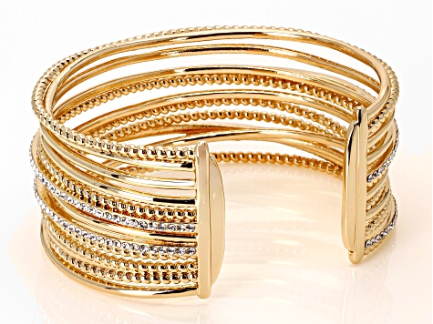 White Crystal Gold Tone Crossover Cuff Bracelet