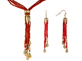 Seed Bead Gold Tone Necklace & Earring Set