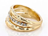 White Crystal Gold Tone Hammered Ring