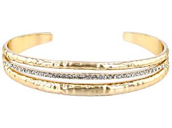 Picture of White Crystal Gold Tone Hammered Bangle