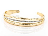 White Crystal Gold Tone Hammered Bangle