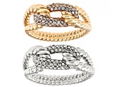 White Crystal, Gold & Silver Tone Set of 2 Rings