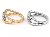 White Crystal, Gold & Silver Tone Set of 2 Rings