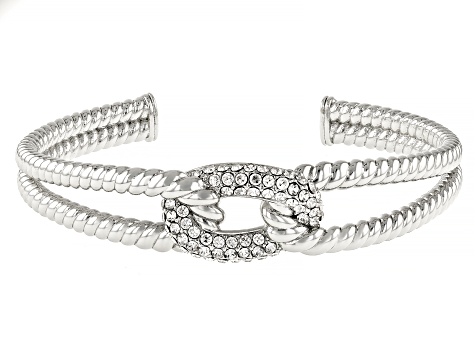 White Crystal Silver Tone Bangle Bracelet