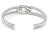 White Crystal Silver Tone Bangle Bracelet