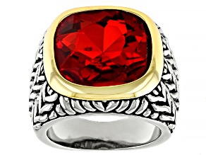 Ruby Color Crystal Two-Tone Solitaire Ring