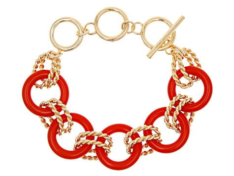 Coral Acrylic Gold Tone Toggle Bracelet