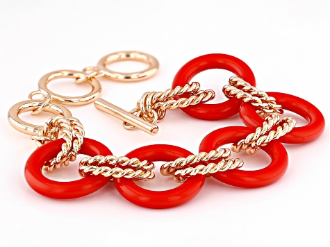 Coral Acrylic Gold Tone Toggle Bracelet