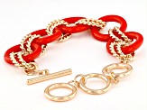 Coral Acrylic Gold Tone Toggle Bracelet