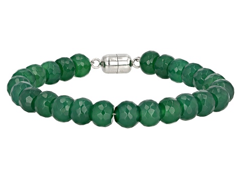 Green Onyx Rhodium Over Sterling Silver Bead Bracelet 68.85ctw