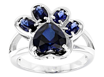 Picture of Blue lab created sapphire rhodium over sterling silver ring 2.56ctw