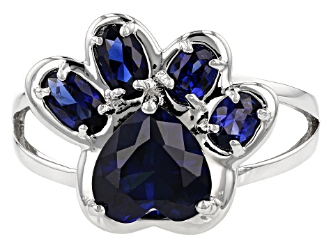Blue lab created sapphire rhodium over sterling silver ring 2.56ctw