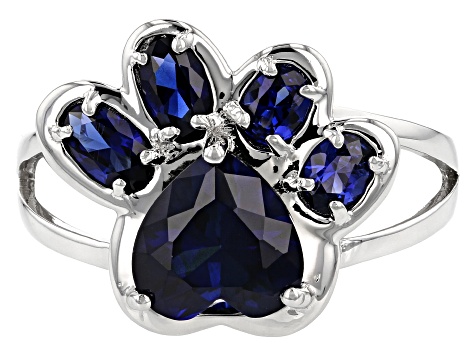 Blue lab created sapphire rhodium over sterling silver ring