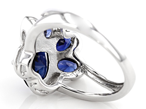 Blue lab created sapphire rhodium over sterling silver ring