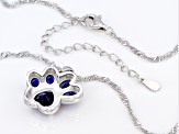 Blue lab created sapphire rhodium over silver paw print pendant with chain 2.56ctw