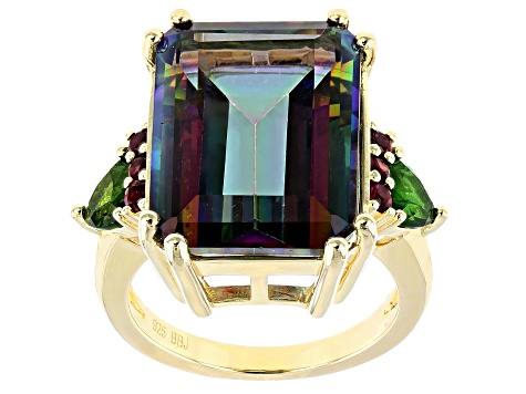 Multi-Color Quartz 18k Yellow Gold Over Sterling Silver Ring 13.45ctw