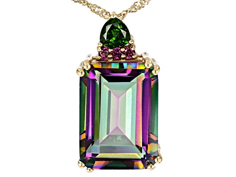 Multi-Color Quartz 18k Yellow Gold Over Sterling Silver Pendant With Chain 12.88ctw