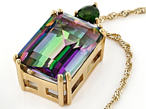 Multi-Color Quartz 18k Yellow Gold Over Sterling Silver Pendant with Chain 12.88ctw