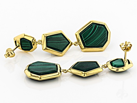 Green malachite 18k yellow gold over sterling silver earrings