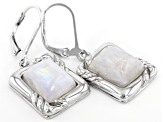 White Rainbow Moonstone Rhodium Over Sterling Silver Dangle Earrings