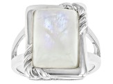 White Rainbow Moonstone Rhodium Over Sterling Silver Ring