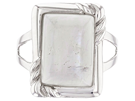 White Rainbow Moonstone Rhodium Over Sterling Silver Ring