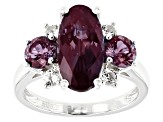 Green Lab created alexandrite rhodium over sterling silver ring 4.62ctw