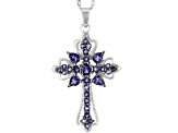 Blue iolite  rhodium over silver cross pendant with chain 2.29ctw