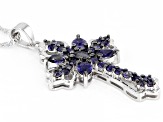 Blue iolite  rhodium over silver cross pendant with chain 2.29ctw